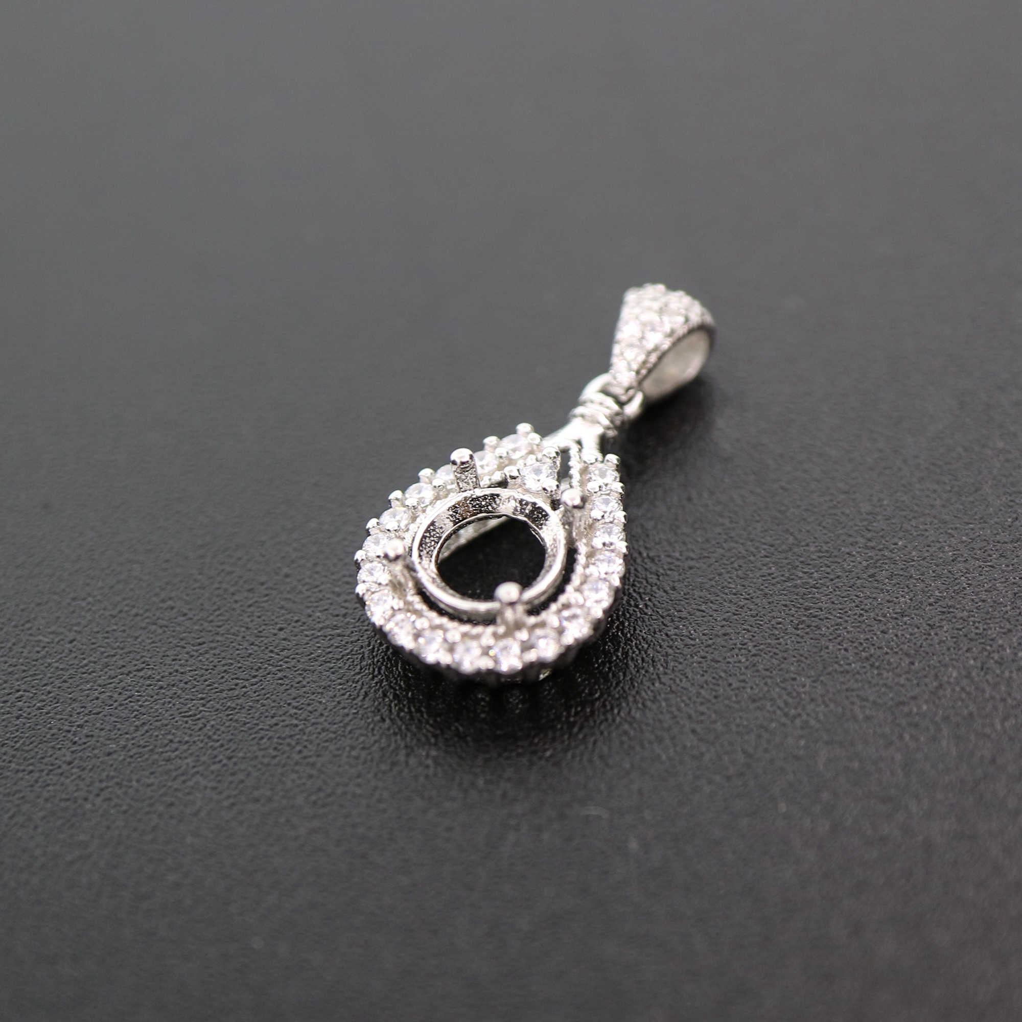 1Pcs 6.5-9MM Round Bezel Gemstone Cz Stone Solid 925 Sterling Silver Prong Pendant Charm Settings Drop Shaple 1411231 - Click Image to Close